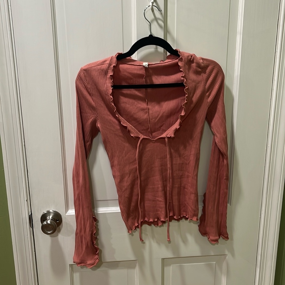 Free People Fall For You Long Sleeve Ruffled Top XS